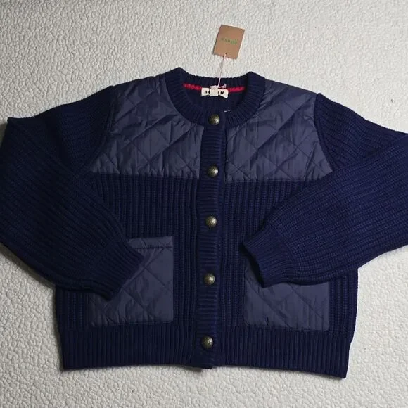 Boden Short Quilted Knitted Jacket Navy Wool Blend US 8 NWT - Picture 3 of 11